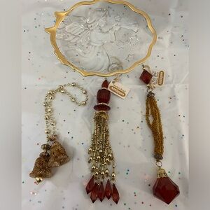 One of a kind Antique Christmas Tree Ornament + Glass Angel Dish Gold Look Trim